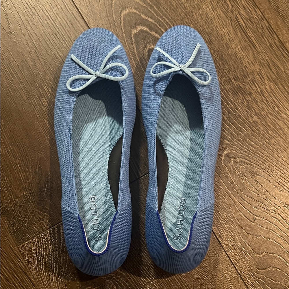 Rothy's Sky Blue Ballet Flats with White Bow